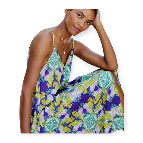 Anthropologie Purple Yellow **Seahorse Print Dress 1X** - Picture 12 of 12